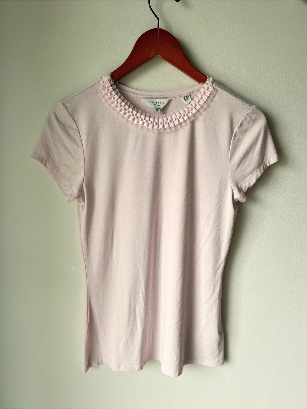TED BAKER JACII Pink Embellished Neck Fitted Tee Top Ted Baker Size 0 / XS - Picture 5 of 8
